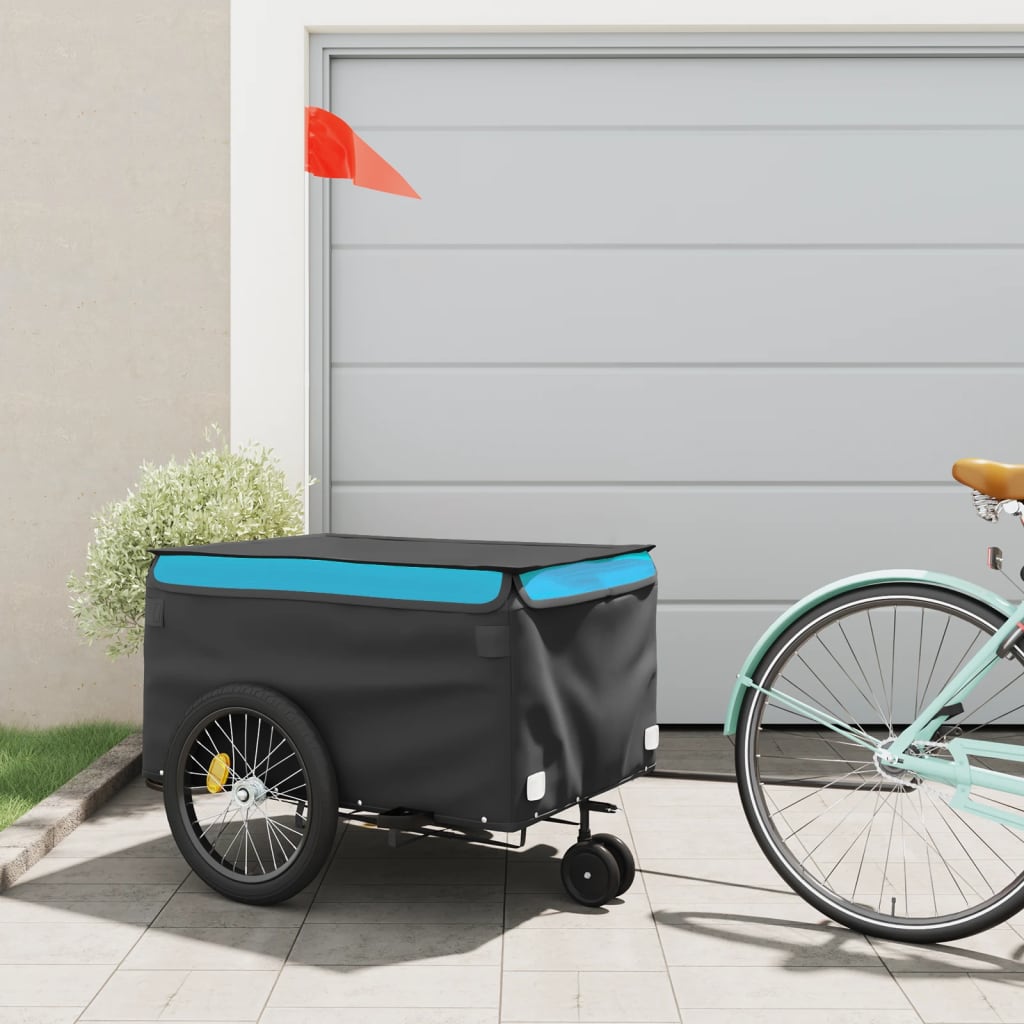 vidaXL Cykelvagn svart och blå 45 kg järn