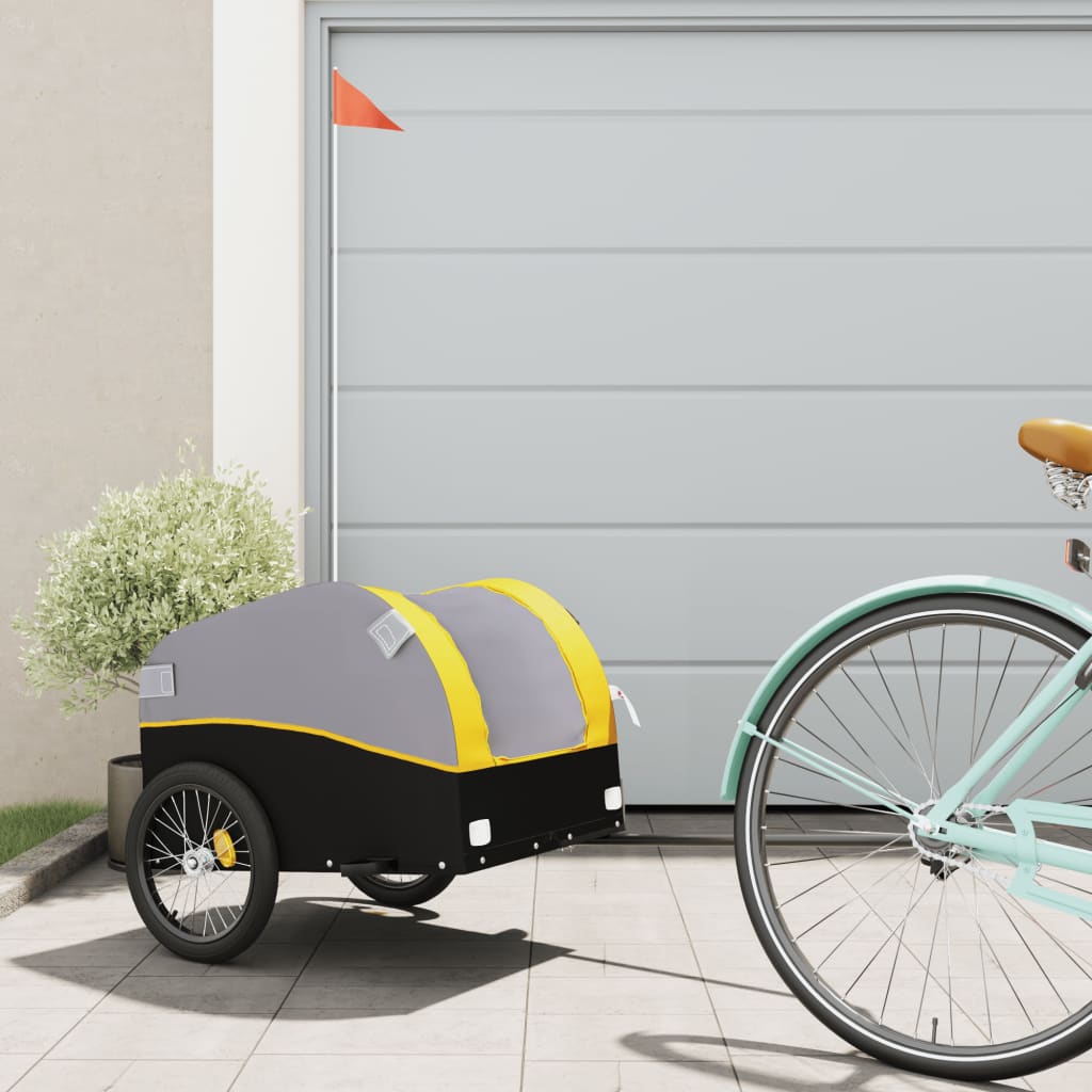 vidaXL Cykelvagn svart och gul 30 kg järn
