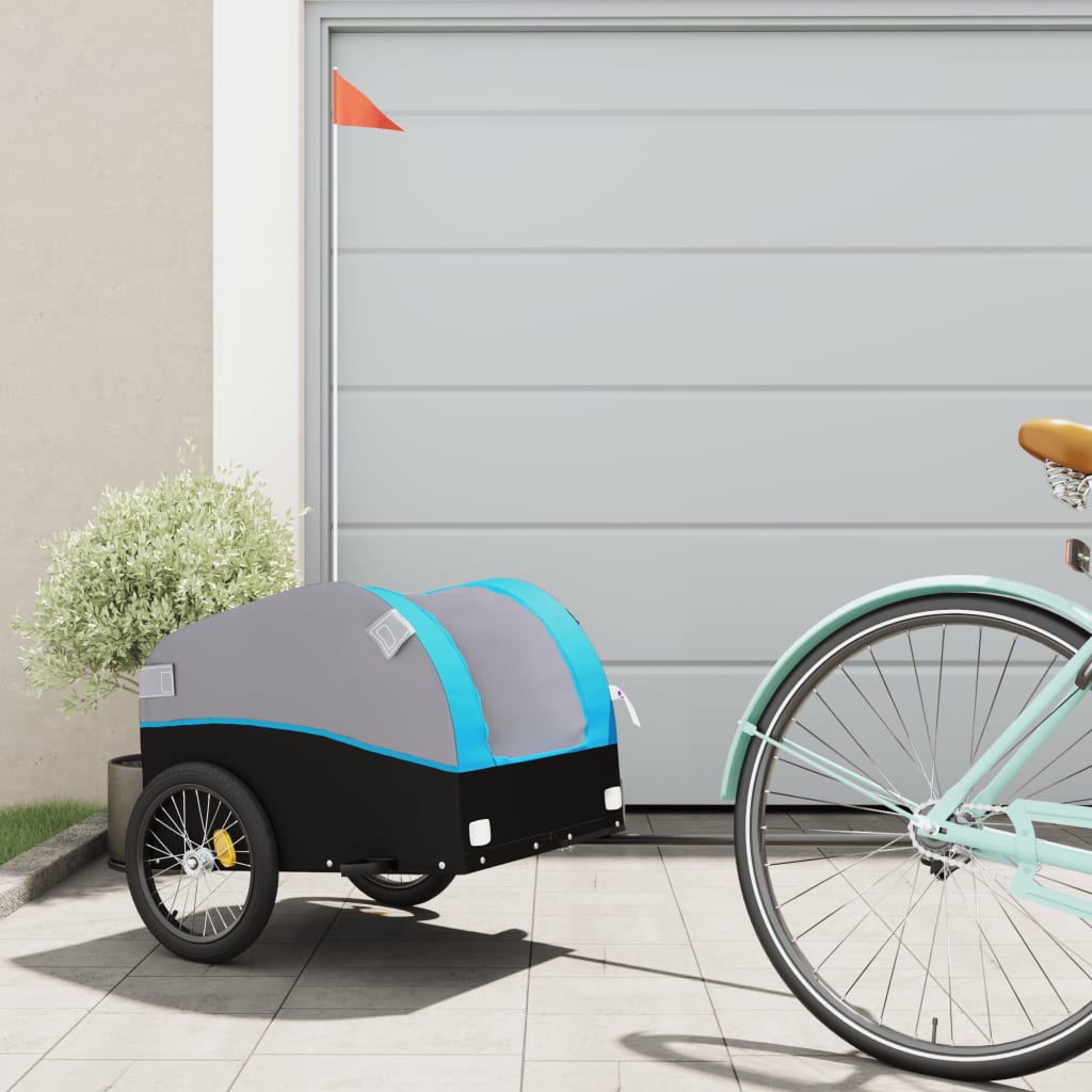 vidaXL Cykelvagn svart och blå 30 kg järn