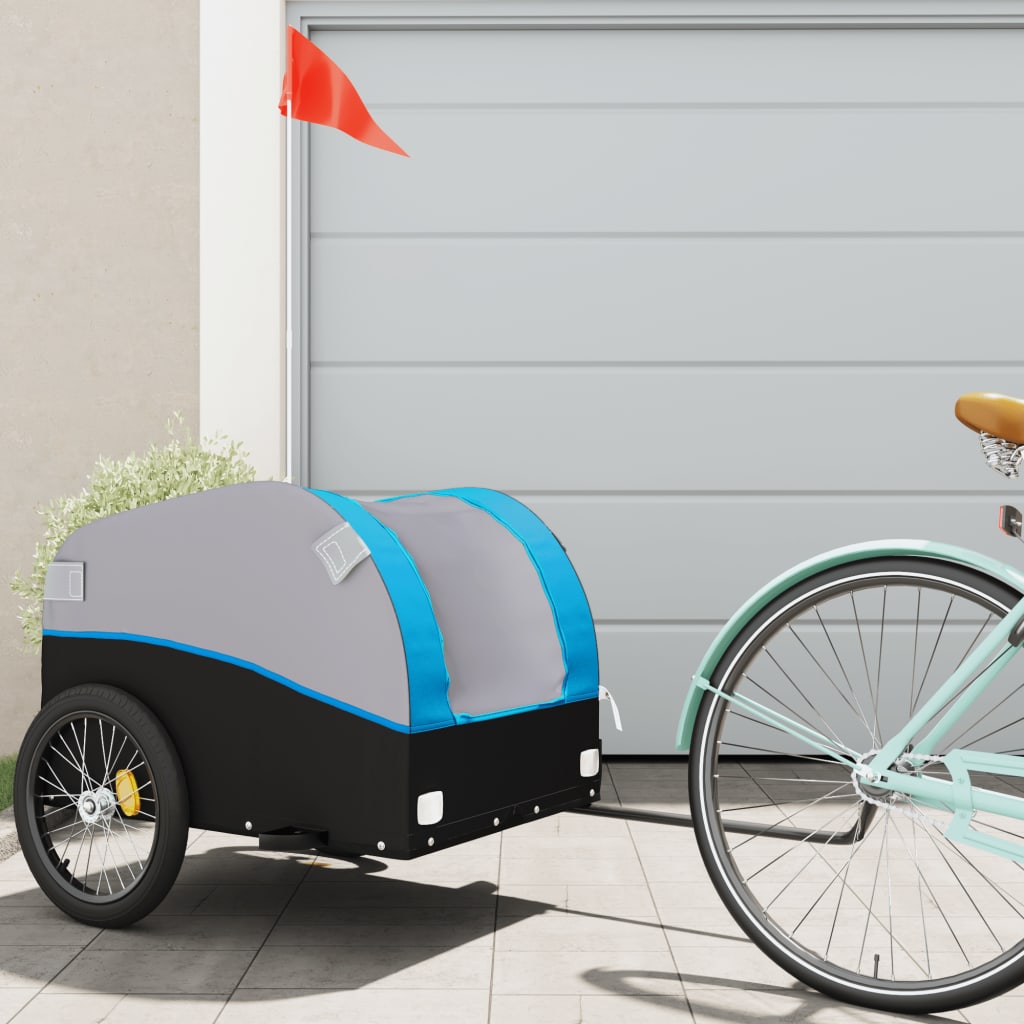 vidaXL Cykelvagn svart och blå 45 kg järn