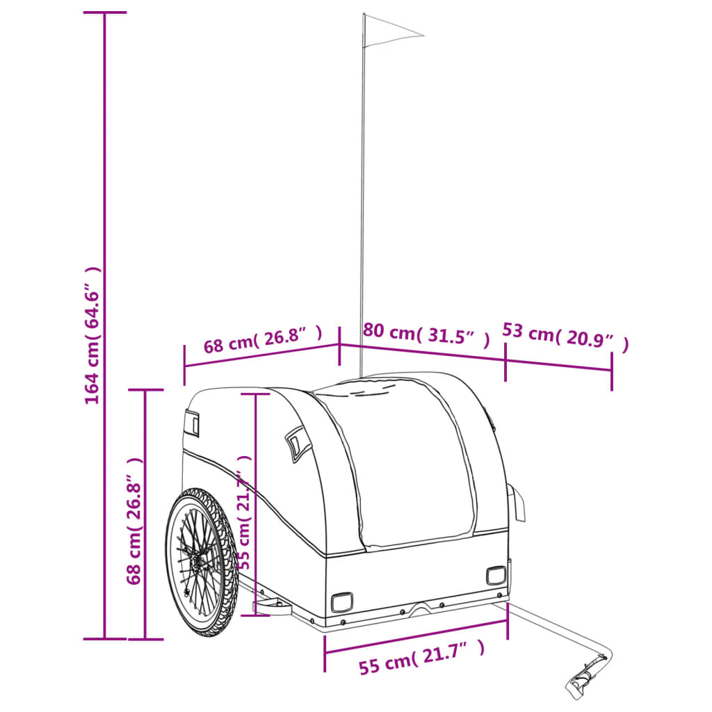 vidaXL Cykelvagn svart och grå 45 kg järn