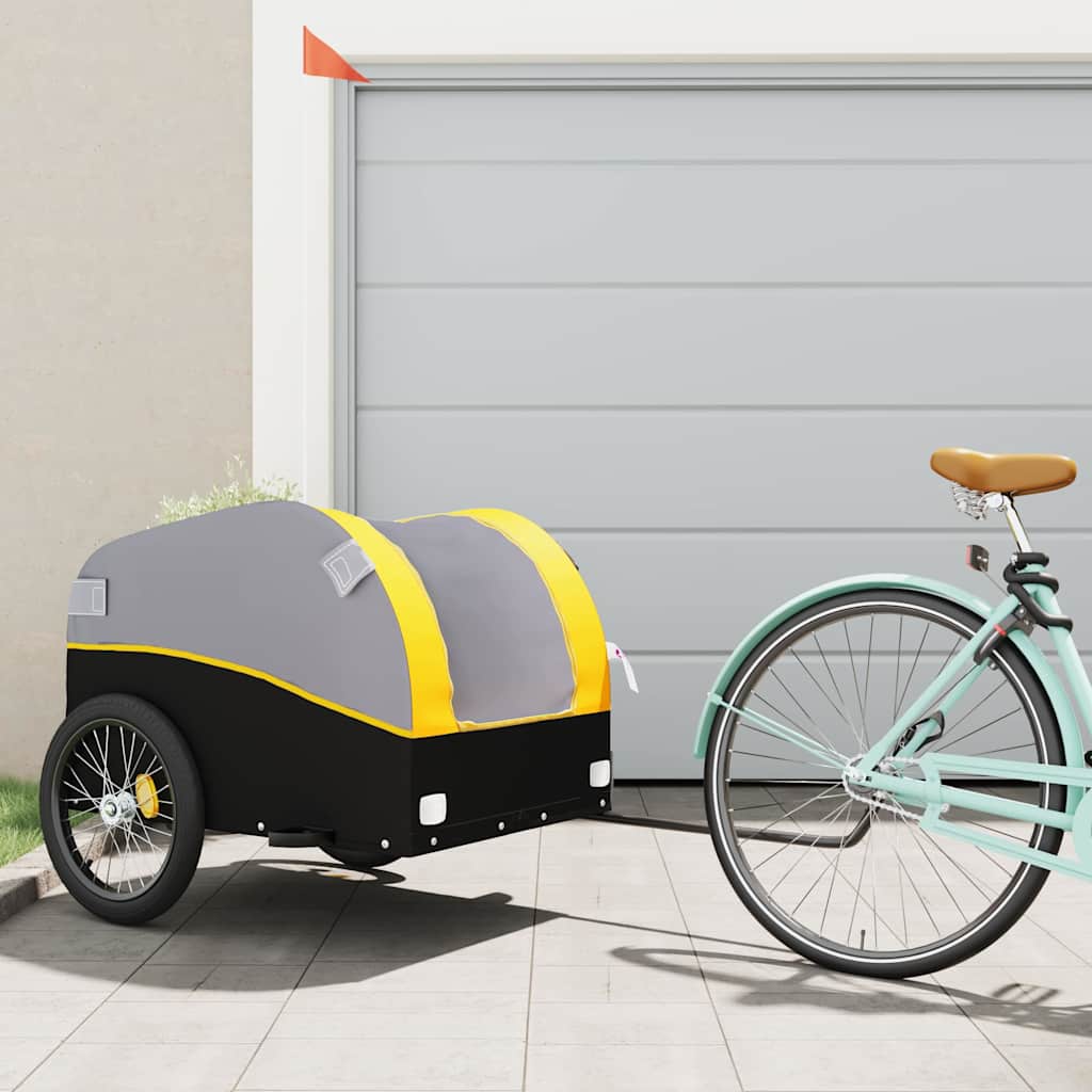 vidaXL Cykelvagn svart och gul 45 kg järn