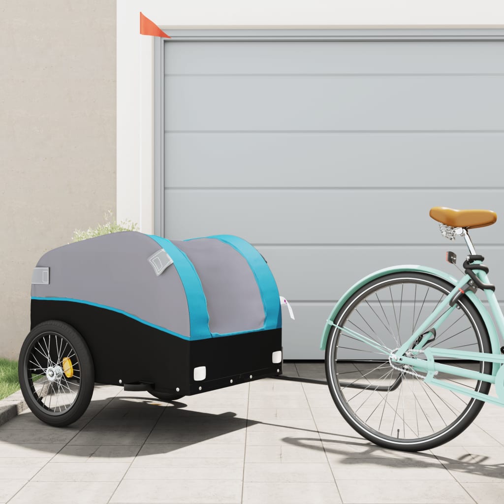 vidaXL Cykelvagn svart och blå 45 kg järn