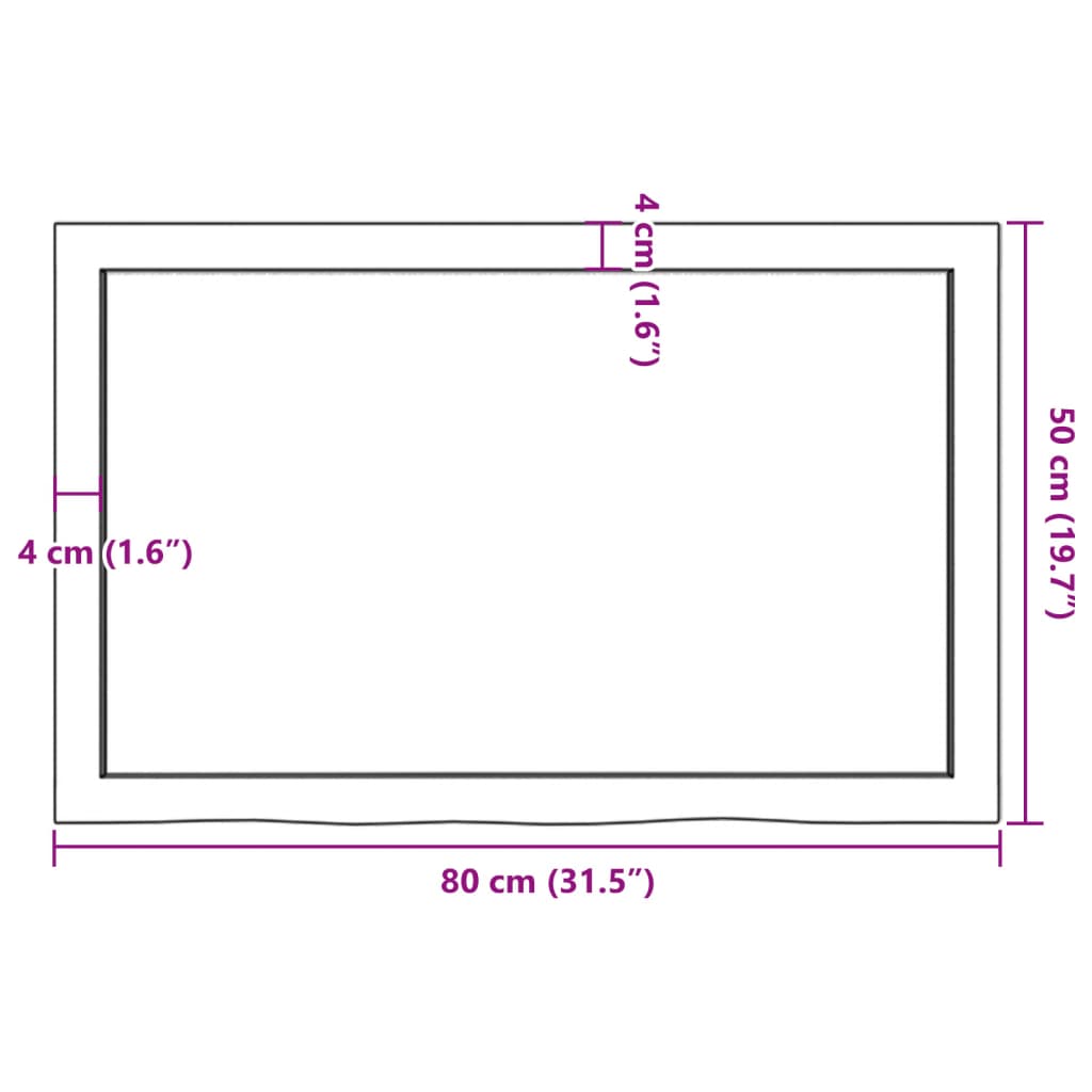 vidaXL Bänkskiva för badrum 80x50x(2-4) cm obehandlat massivt trä