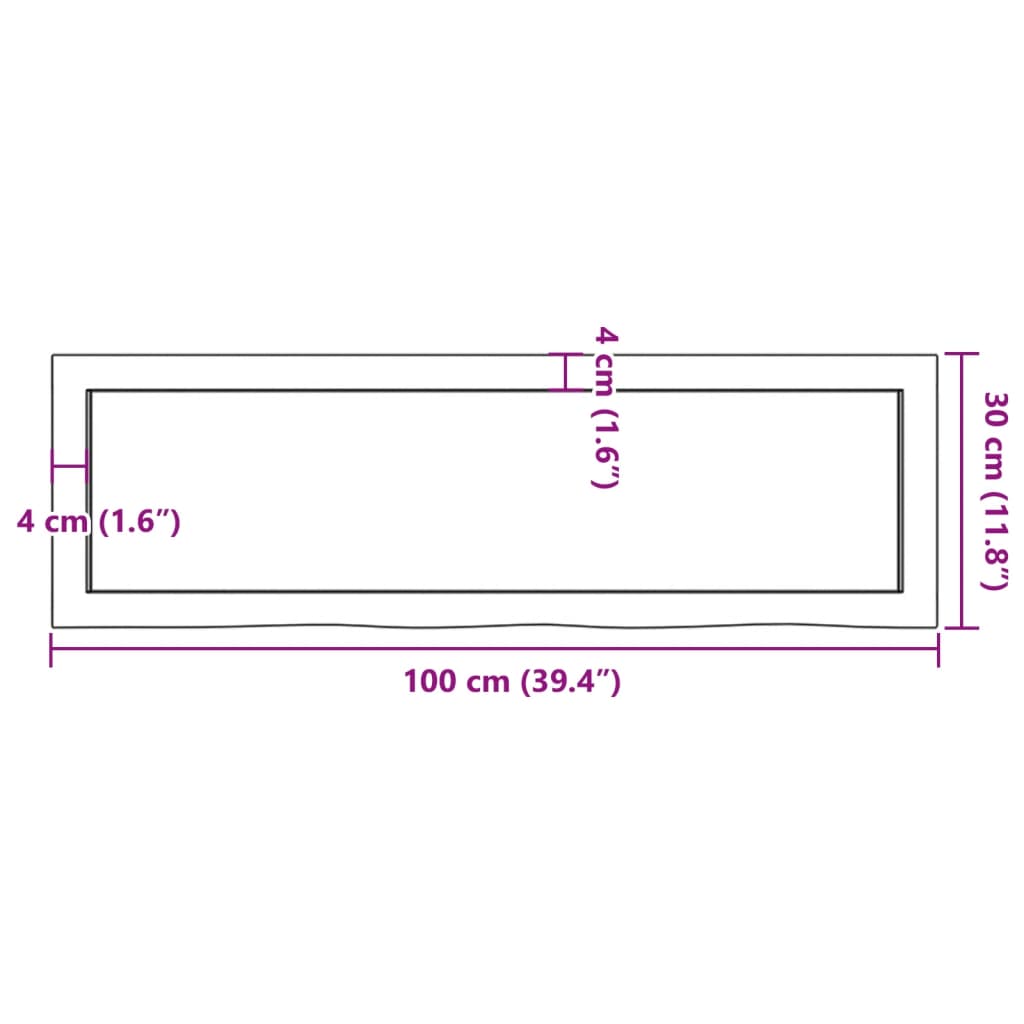 vidaXL Bänkskiva för badrum 100x30x(2-4) cm obehandlat massivt trä