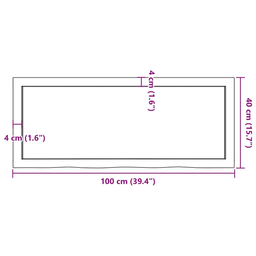 vidaXL Bänkskiva för badrum 100x40x(2-6) cm obehandlat massivt trä