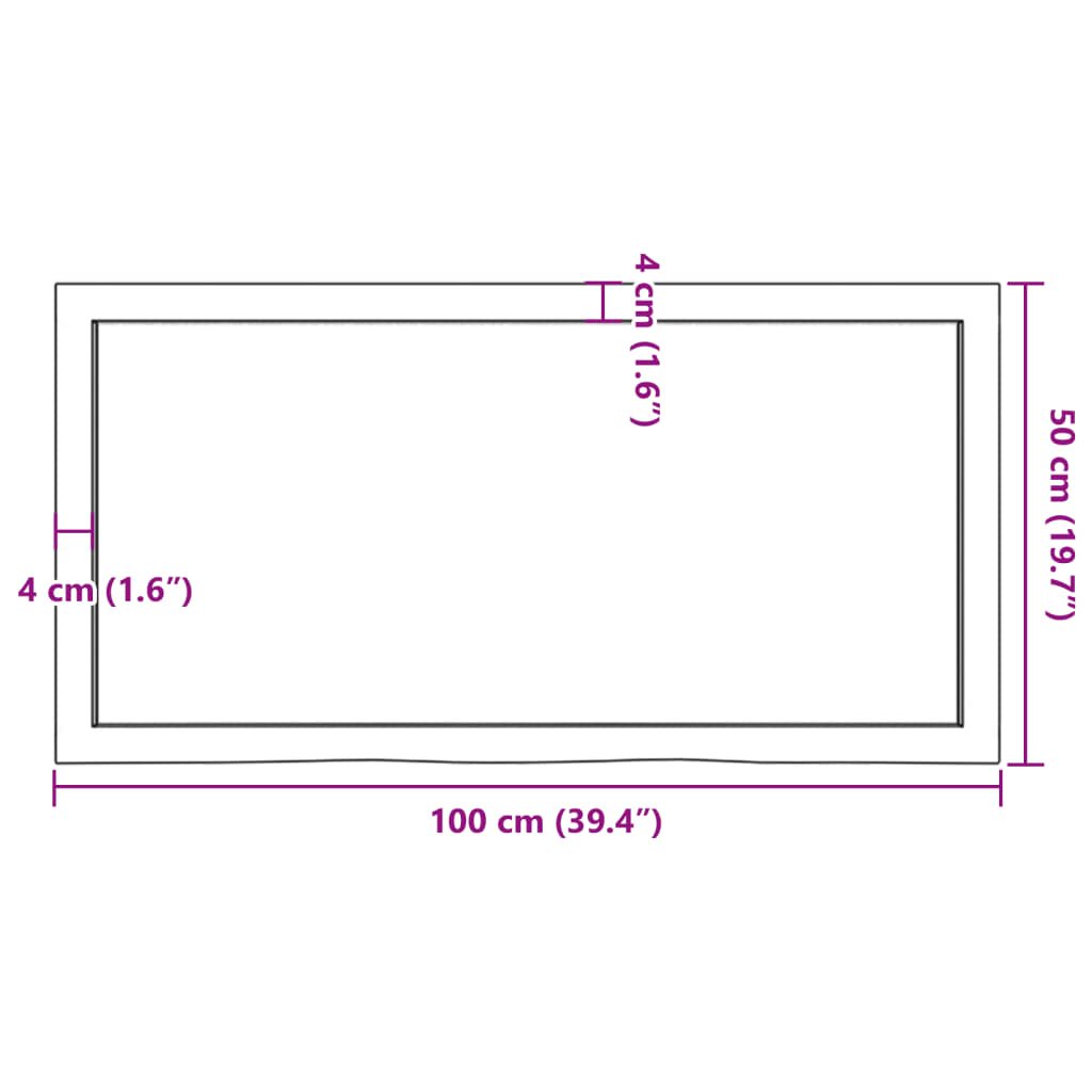 vidaXL Bänkskiva för badrum 100x50x(2-6) cm obehandlat massivt trä