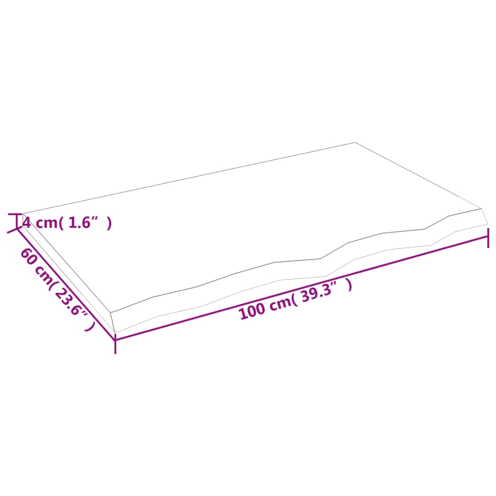 vidaXL Bänkskiva för badrum 100x60x(2-4) cm obehandlat massivt trä