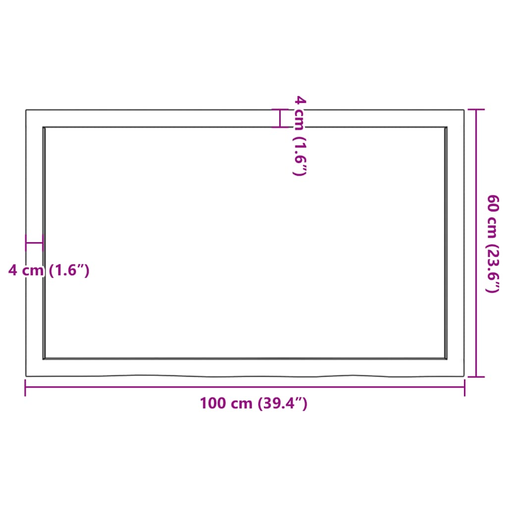 vidaXL Bänkskiva för badrum 100x60x(2-4) cm obehandlat massivt trä