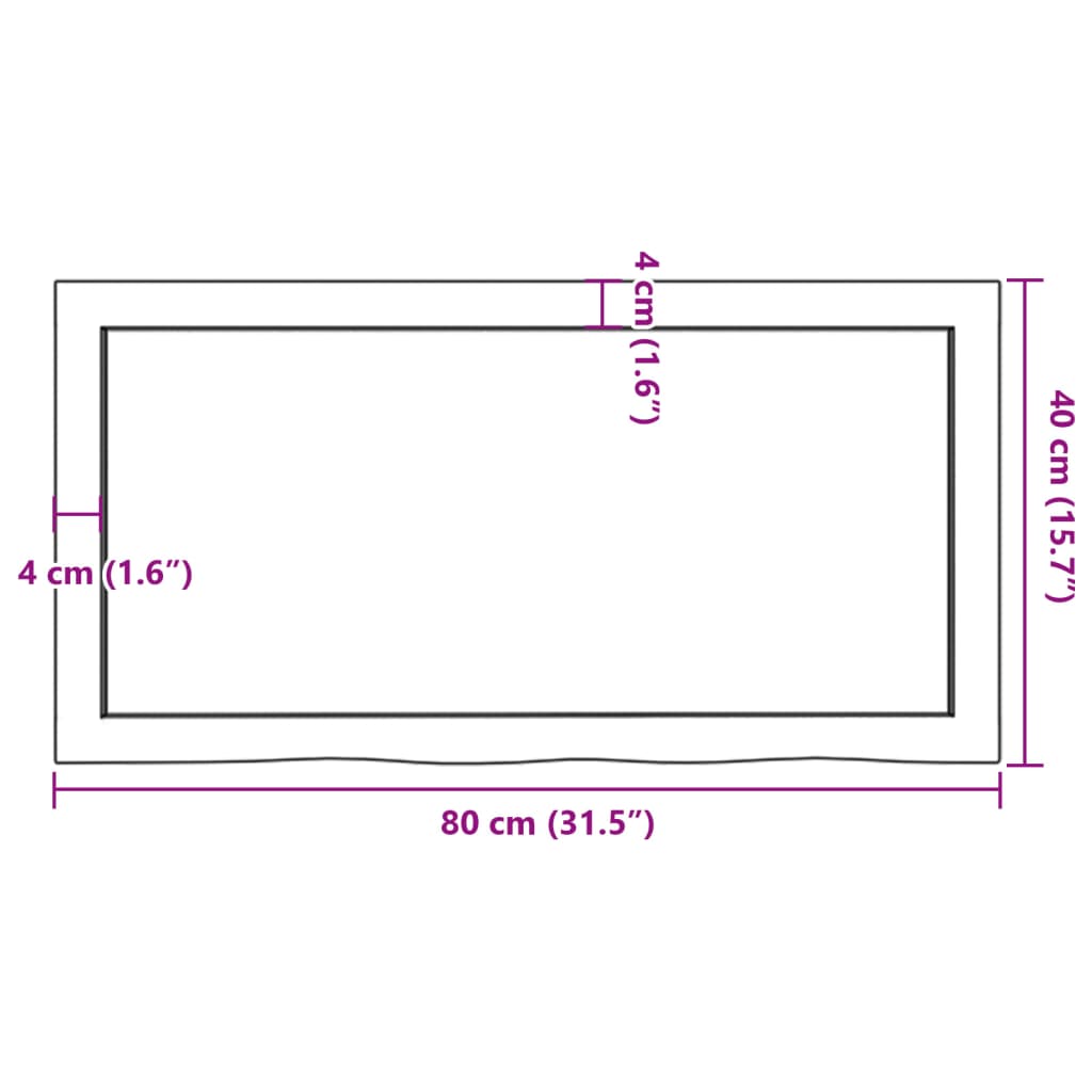 vidaXL Bänkskiva badrum ljusbrun 80x40x(2-4) cm behandlat massivt trä