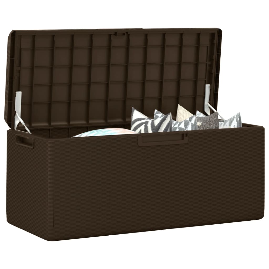 vidaXL Dnybox med sittdyna brun 350 l PP