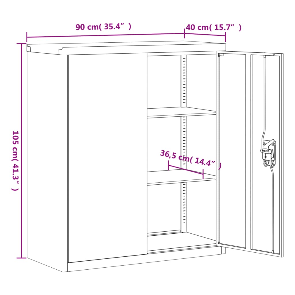 vidaXL Dokumentskåp svart 90x40x105 cm stål