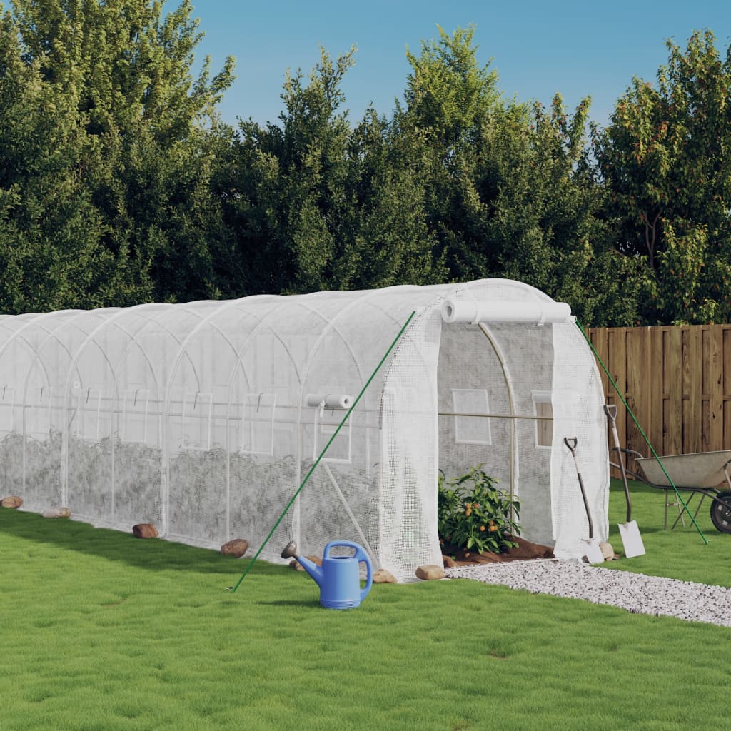 vidaXL Växthus med stålram vit 44 m² 22x2x2 m