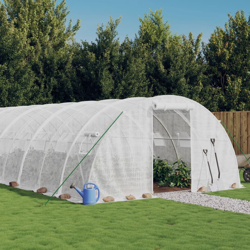 vidaXL Växthus med stålram vit 40 m² 10x4x2 m
