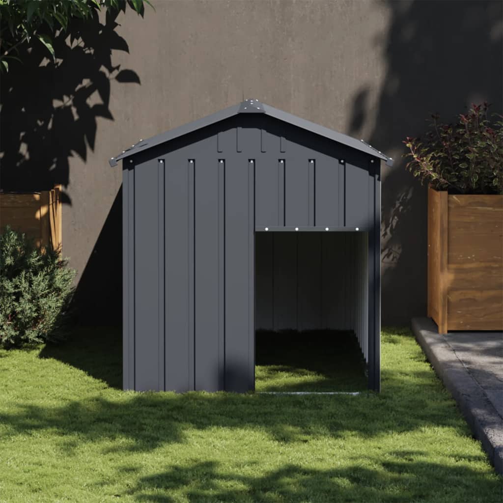 vidaXL Hundkoja med tak antracit 117x153x123 cm galvaniserat stål