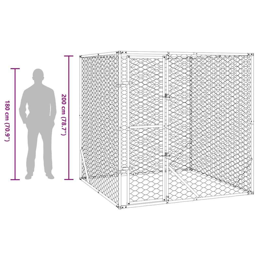 vidaXL Hundgård för utomhusbruk silver 2x2x2 m galvaniserat stål