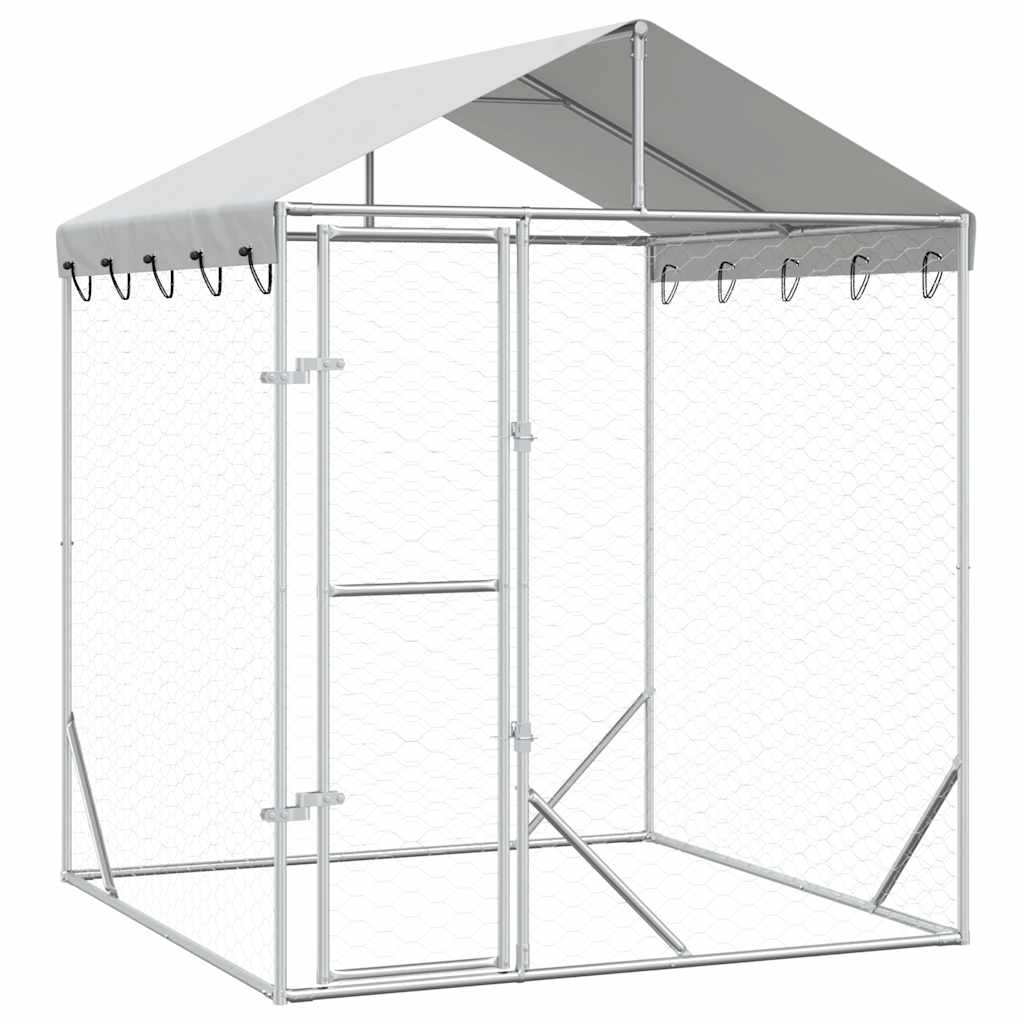 vidaXL Hundgård med tak silver 2x2x2,5 m galvaniserat stål