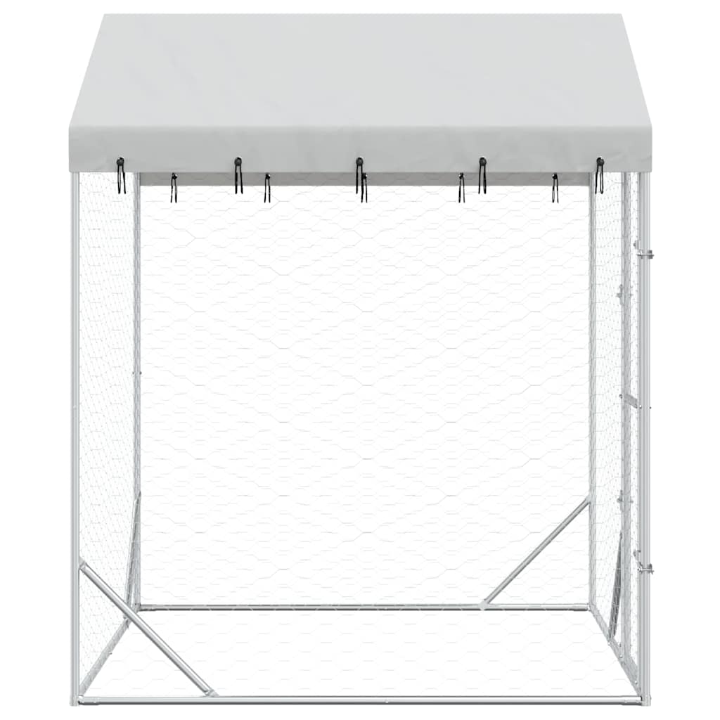 vidaXL Hundgård med tak silver 2x2x2,5 m galvaniserat stål
