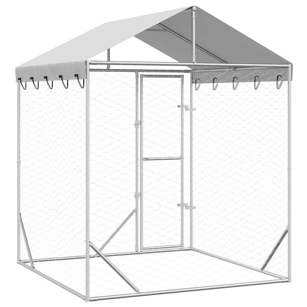 vidaXL Hundgård med tak silver 2x2x2,5 m galvaniserat stål