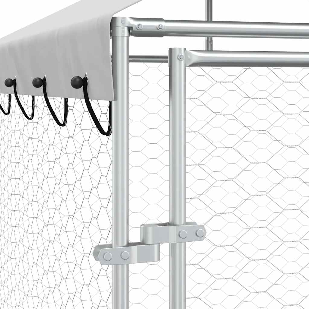 vidaXL Hundgård med tak silver 2x2x2,5 m galvaniserat stål