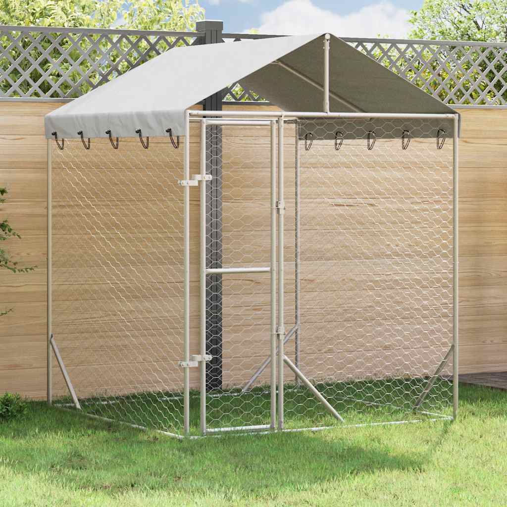 vidaXL Hundgård med tak silver 2x2x2,5 m galvaniserat stål