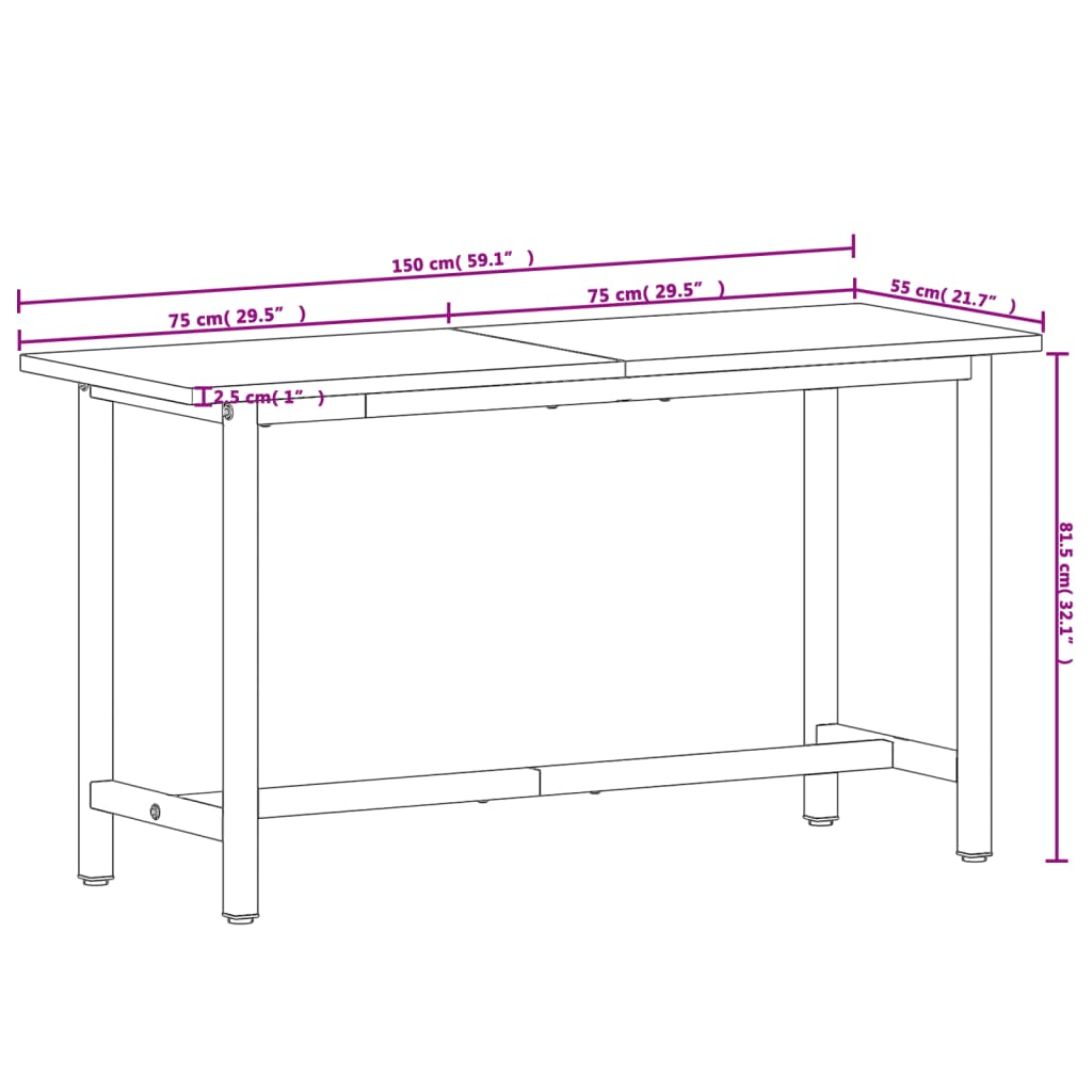 vidaXL Arbetsbänk 150x55x81,5 cm massivt bokträ och metall