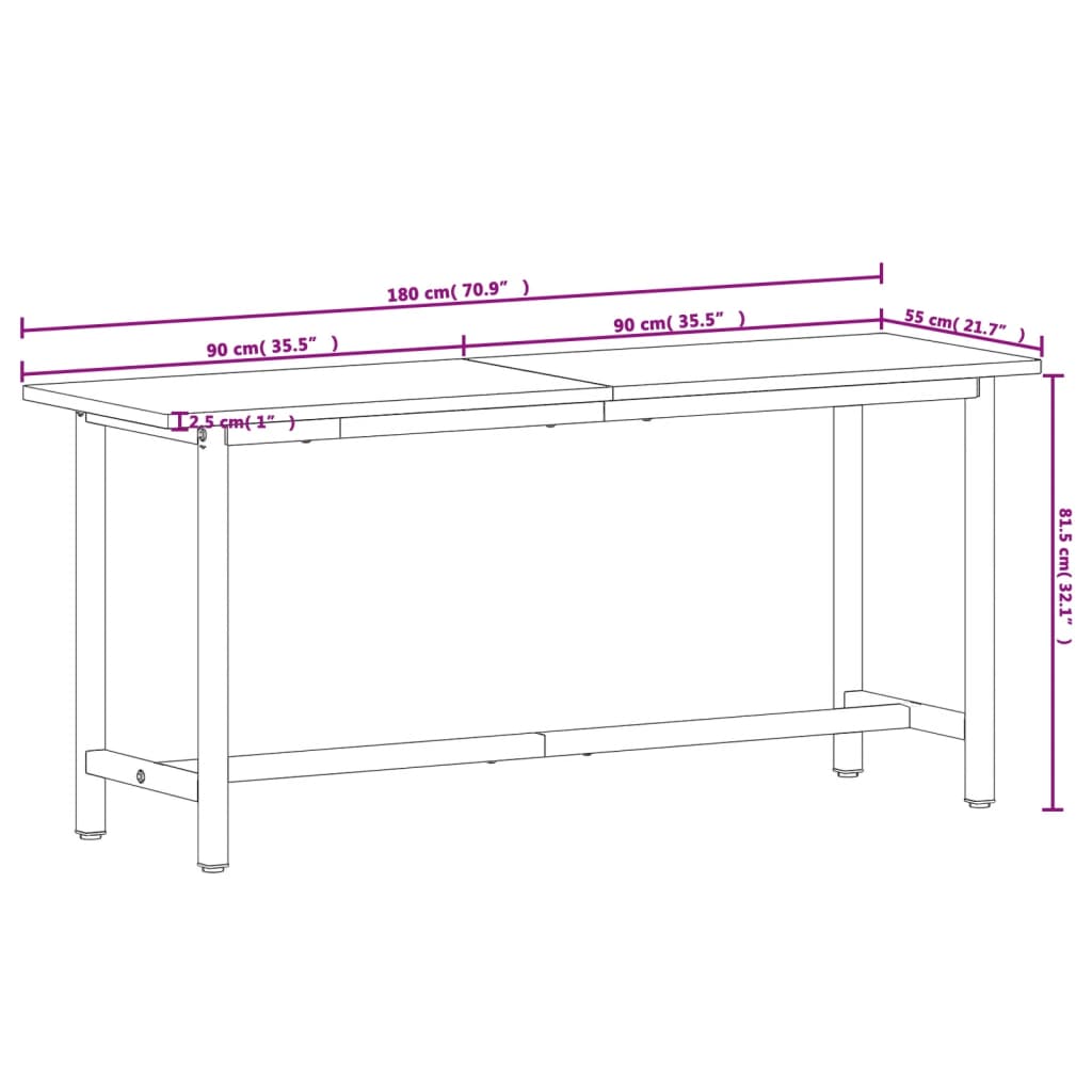 vidaXL Arbetsbänk 180x55x81,5 cm massivt bokträ och metall