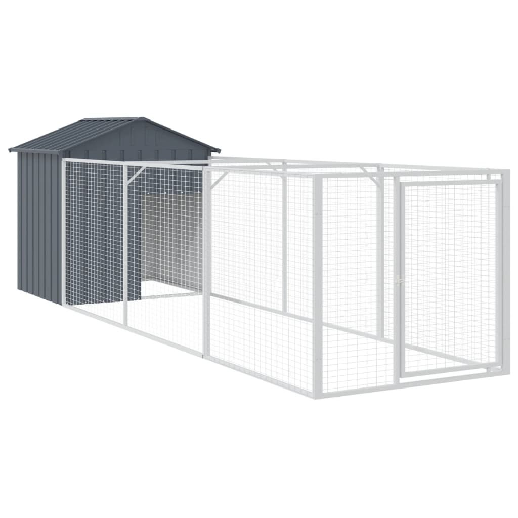 vidaXL Hundkoja med tak antracit 117x405x123 cm galvaniserat stål