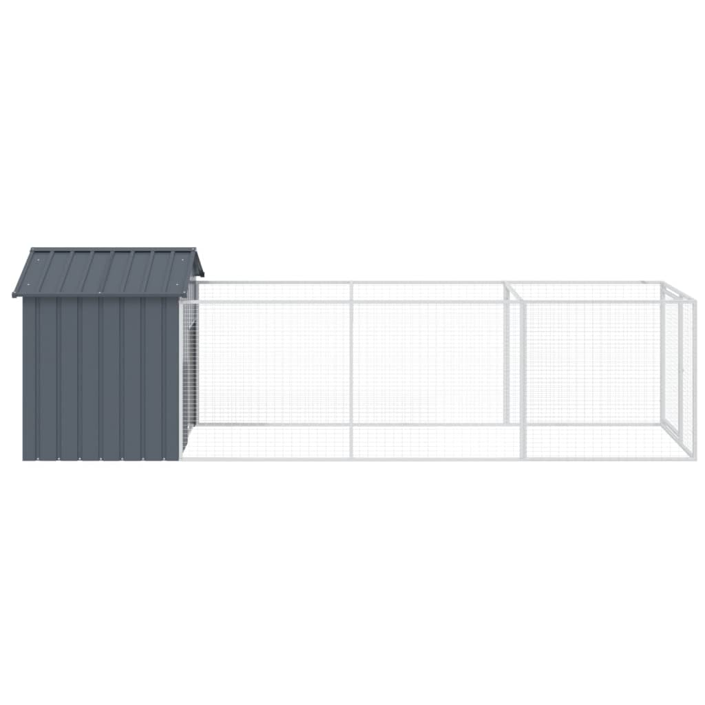 vidaXL Hundkoja med tak antracit 117x405x123 cm galvaniserat stål