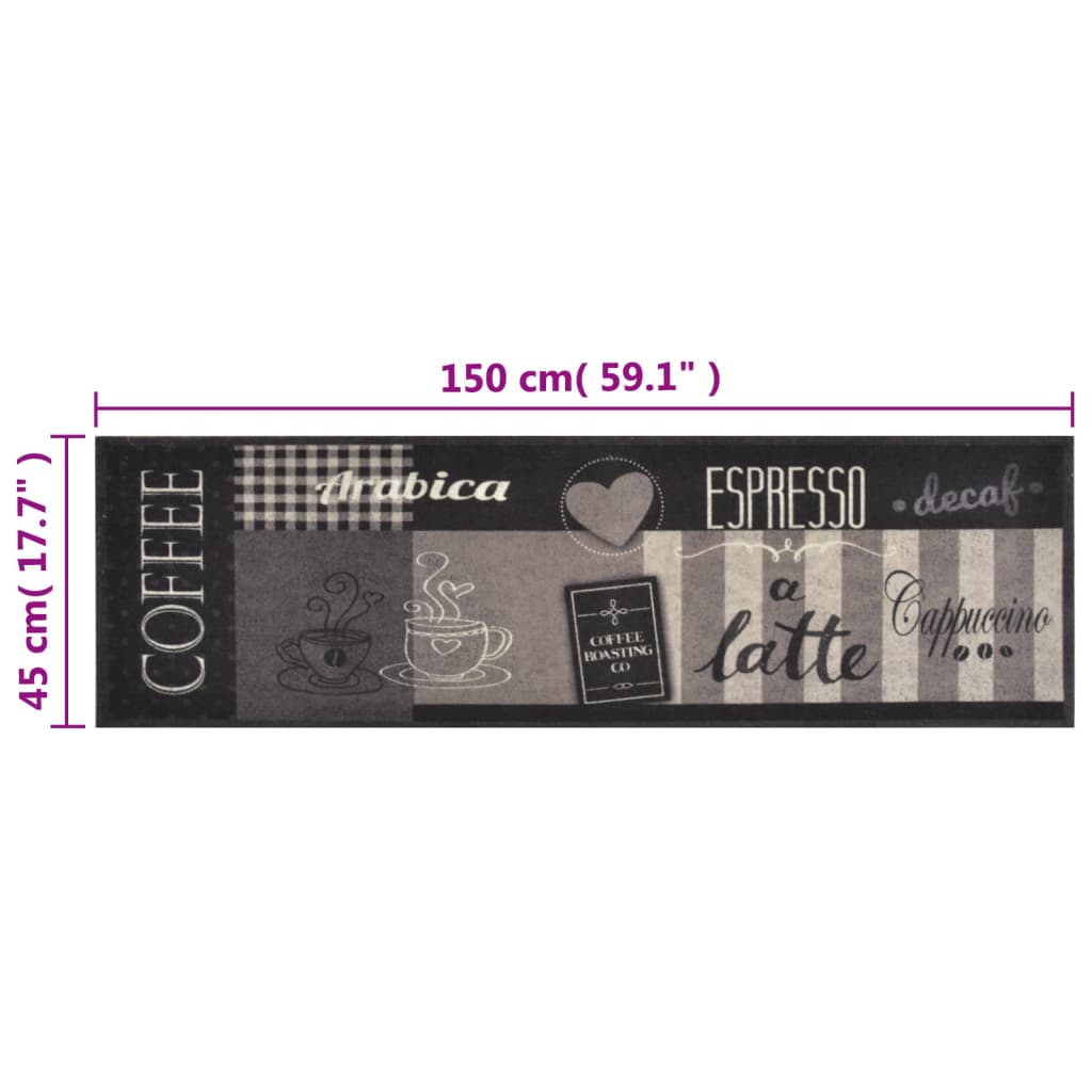 vidaXL Köksmatta maskintvättbar kaffe svart 45x150 cm sammet