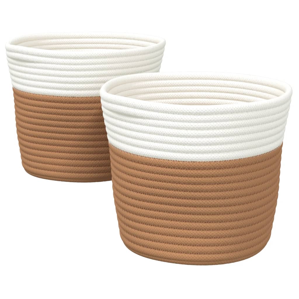 vidaXL Förvaringskorgar 2 st brun och vit Ø24x18 cm bomull