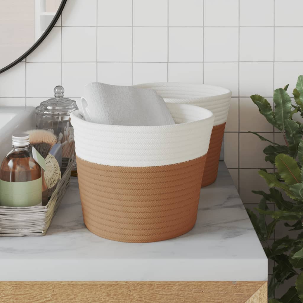 vidaXL Förvaringskorgar 2 st brun och vit Ø24x18 cm bomull