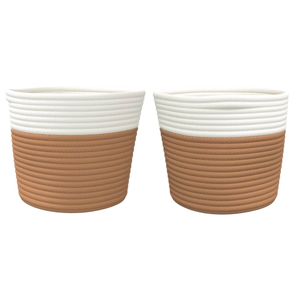 vidaXL Förvaringskorgar 2 st brun och vit Ø24x18 cm bomull