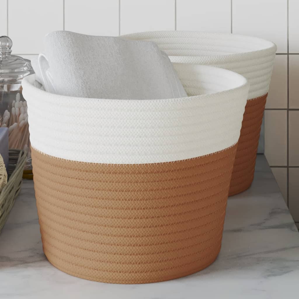 vidaXL Förvaringskorgar 2 st brun och vit Ø24x18 cm bomull