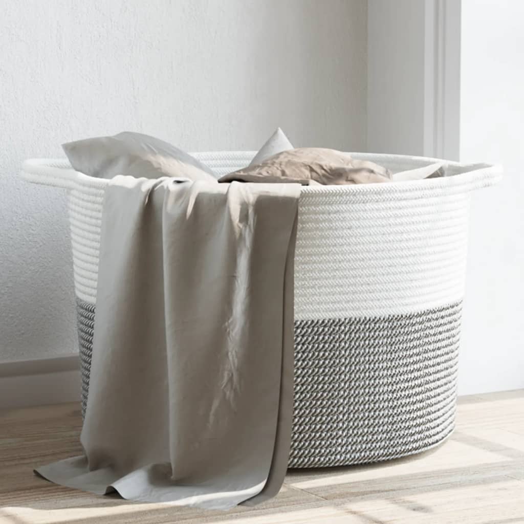 vidaXL Tvättkorg grå och vit Ø55x36 cm bomull