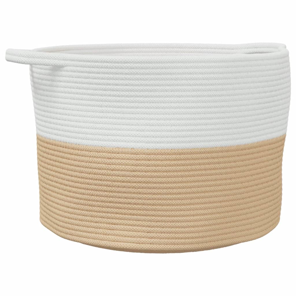 vidaXL Tvättkorg beige och vit Ø55x36 cm bomull