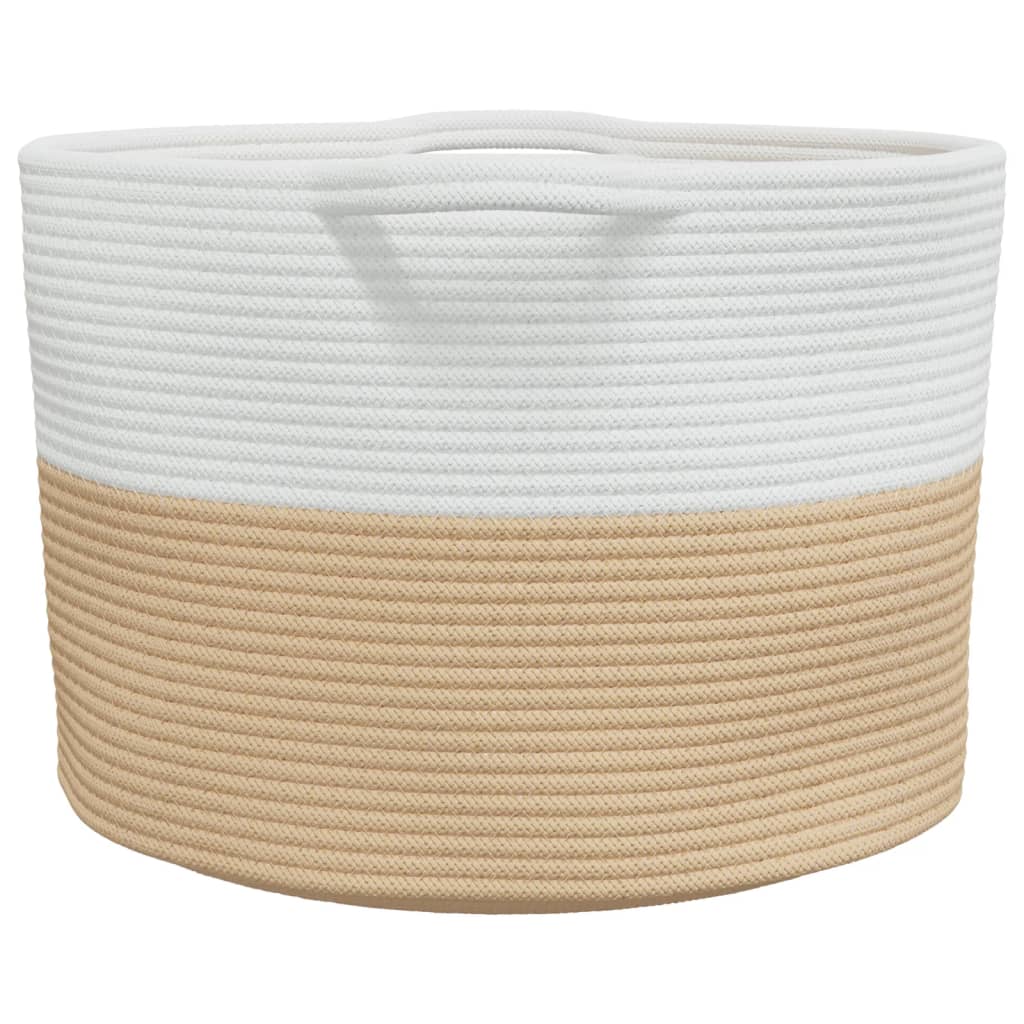 vidaXL Tvättkorg beige och vit Ø55x36 cm bomull