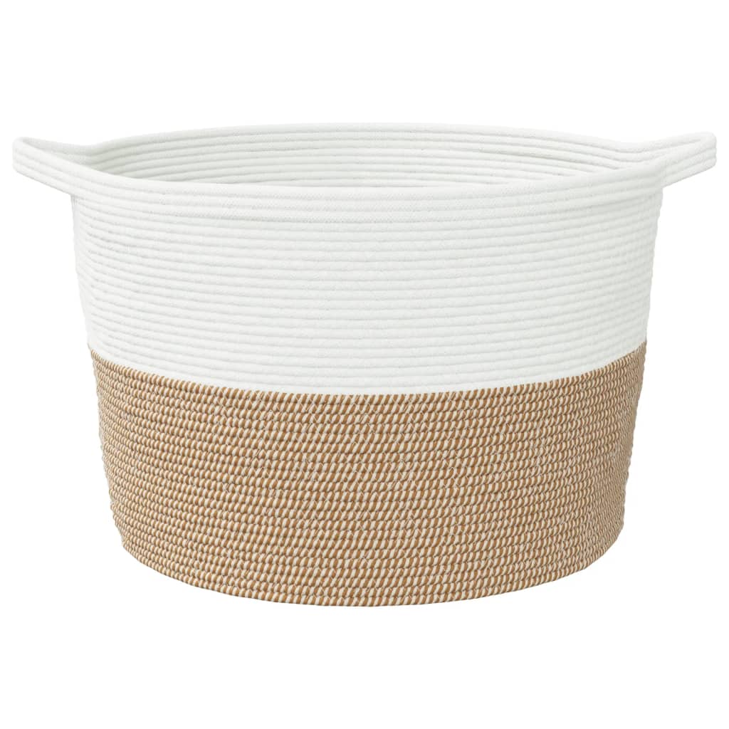 vidaXL Tvättkorg brun och vit Ø60x36 cm bomull