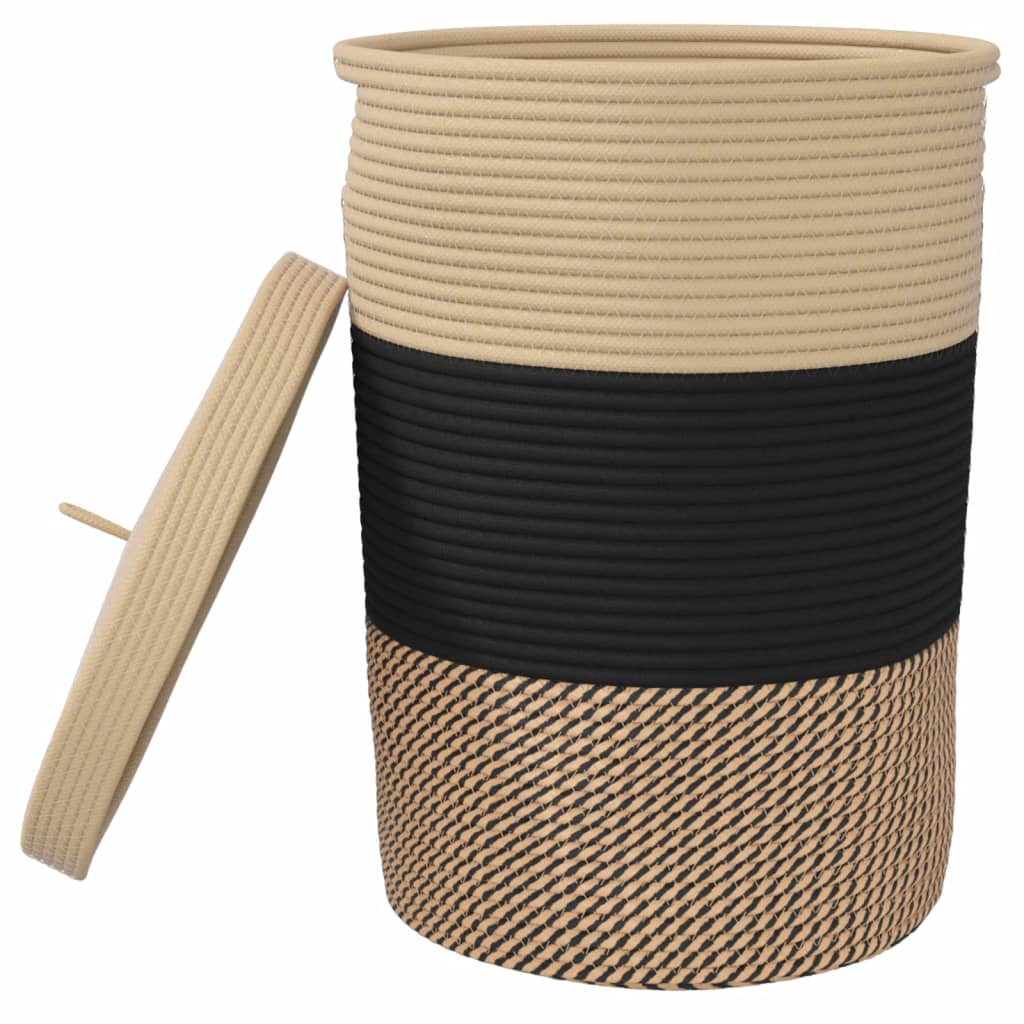 vidaXL Förvaringskorg med lock svart och beige Ø37x50 cm bomull