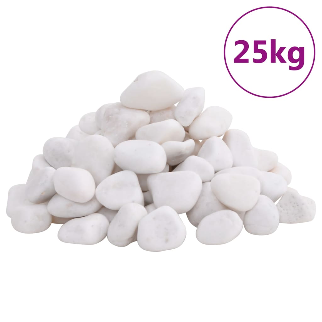 vidaXL Polerad småsten 25 kg vit 2-5 cm