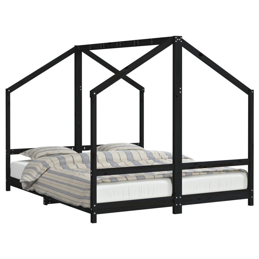 vidaXL Sängram för barnsäng svart 2x(80x200) cm massiv furu