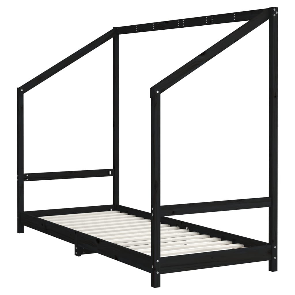 vidaXL Sängram för barnsäng svart 2x(80x200) cm massiv furu