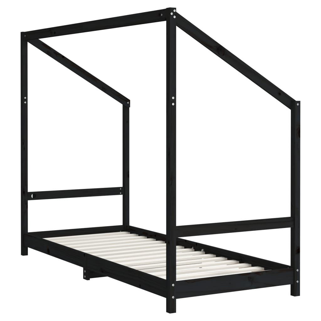 vidaXL Sängram för barnsäng svart 2x(80x200) cm massiv furu