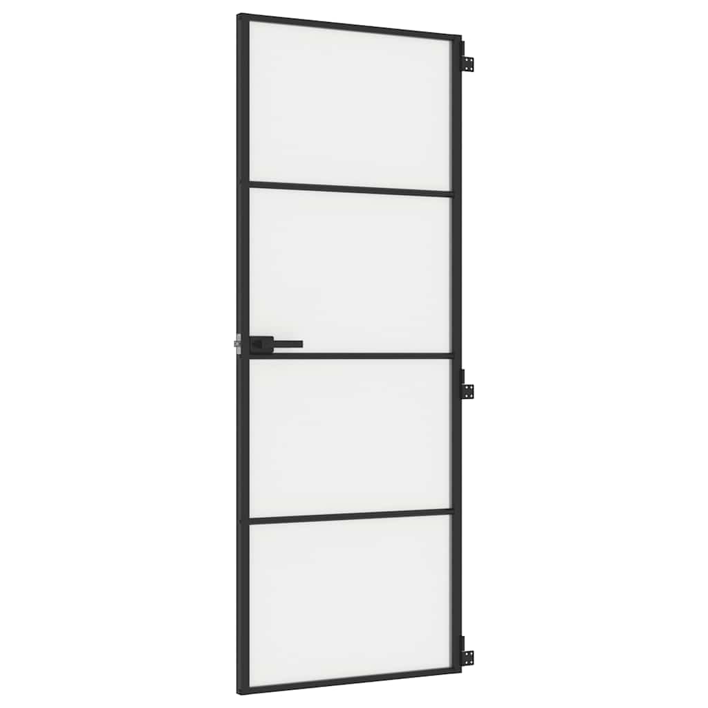 vidaXL Innerdörr svart 76x201,5 cm härdat glas och aluminium slim