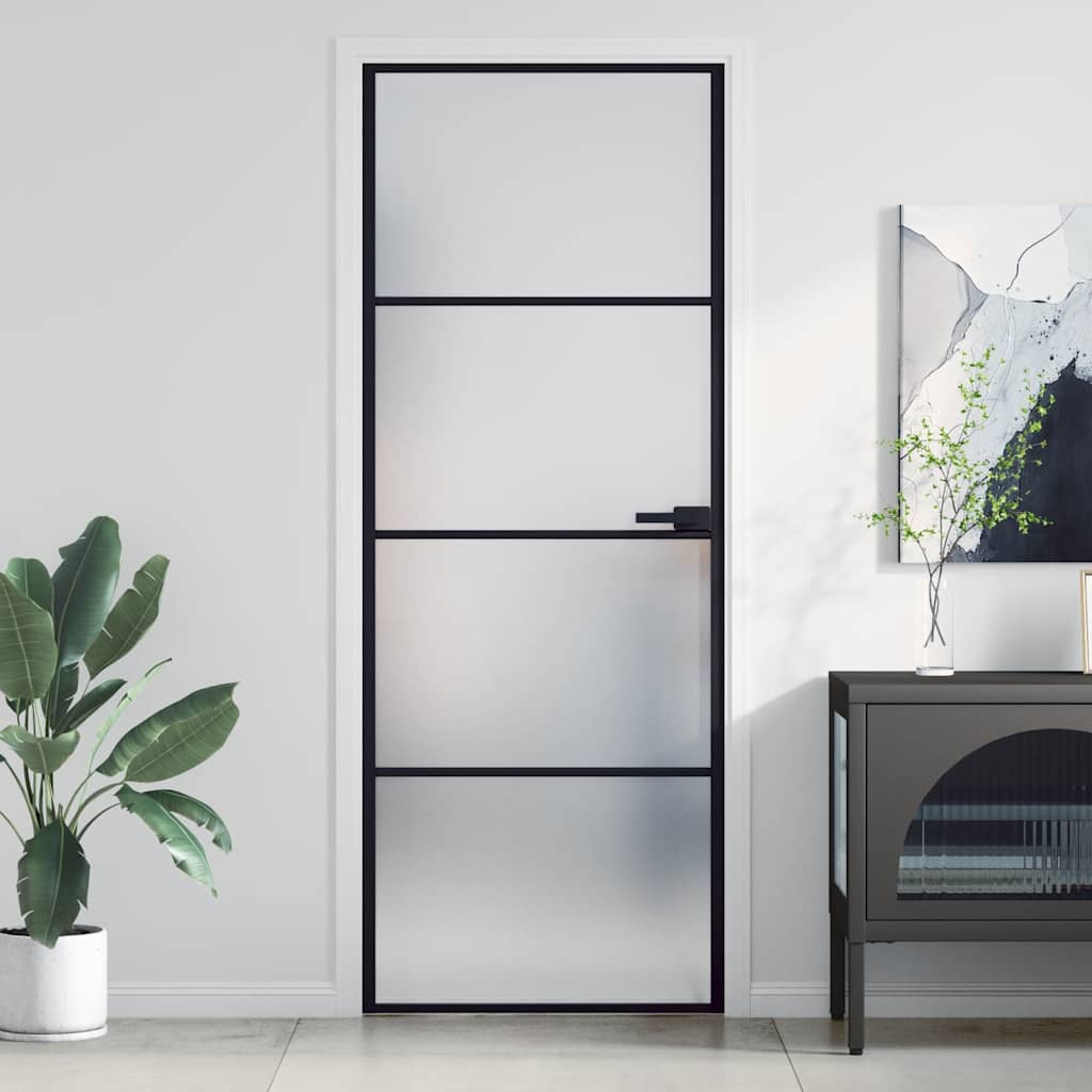 vidaXL Innerdörr svart 76x201,5 cm härdat glas och aluminium slim