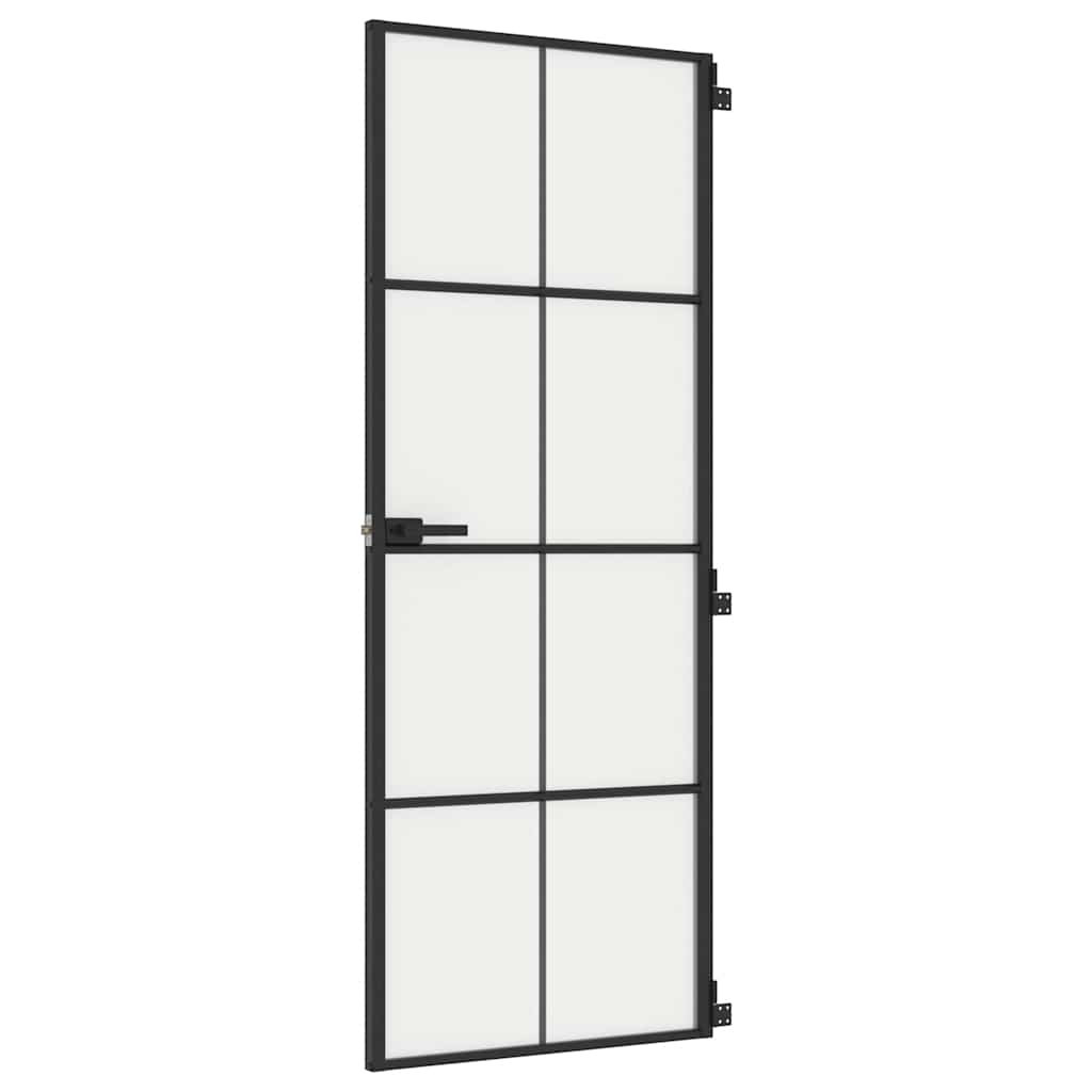 vidaXL Innerdörr svart 76x201,5 cm härdat glas och aluminium slim