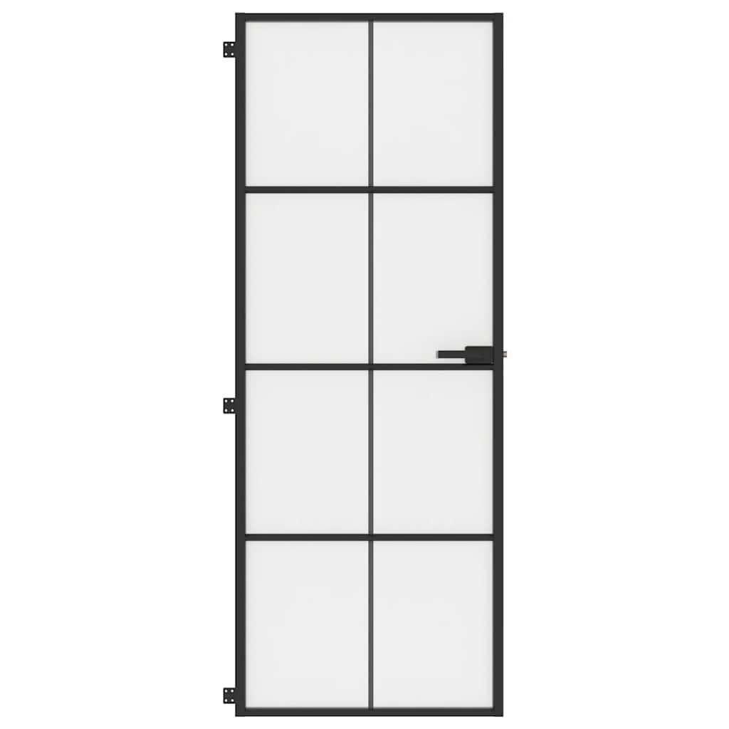 vidaXL Innerdörr svart 76x201,5 cm härdat glas och aluminium slim