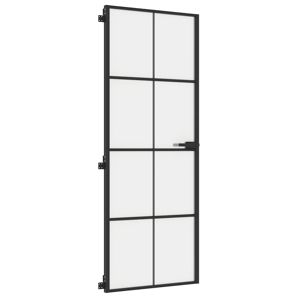 vidaXL Innerdörr svart 76x201,5 cm härdat glas och aluminium slim