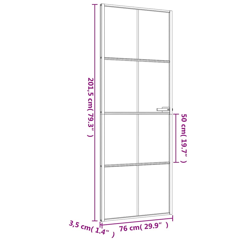 vidaXL Innerdörr svart 76x201,5 cm härdat glas och aluminium slim