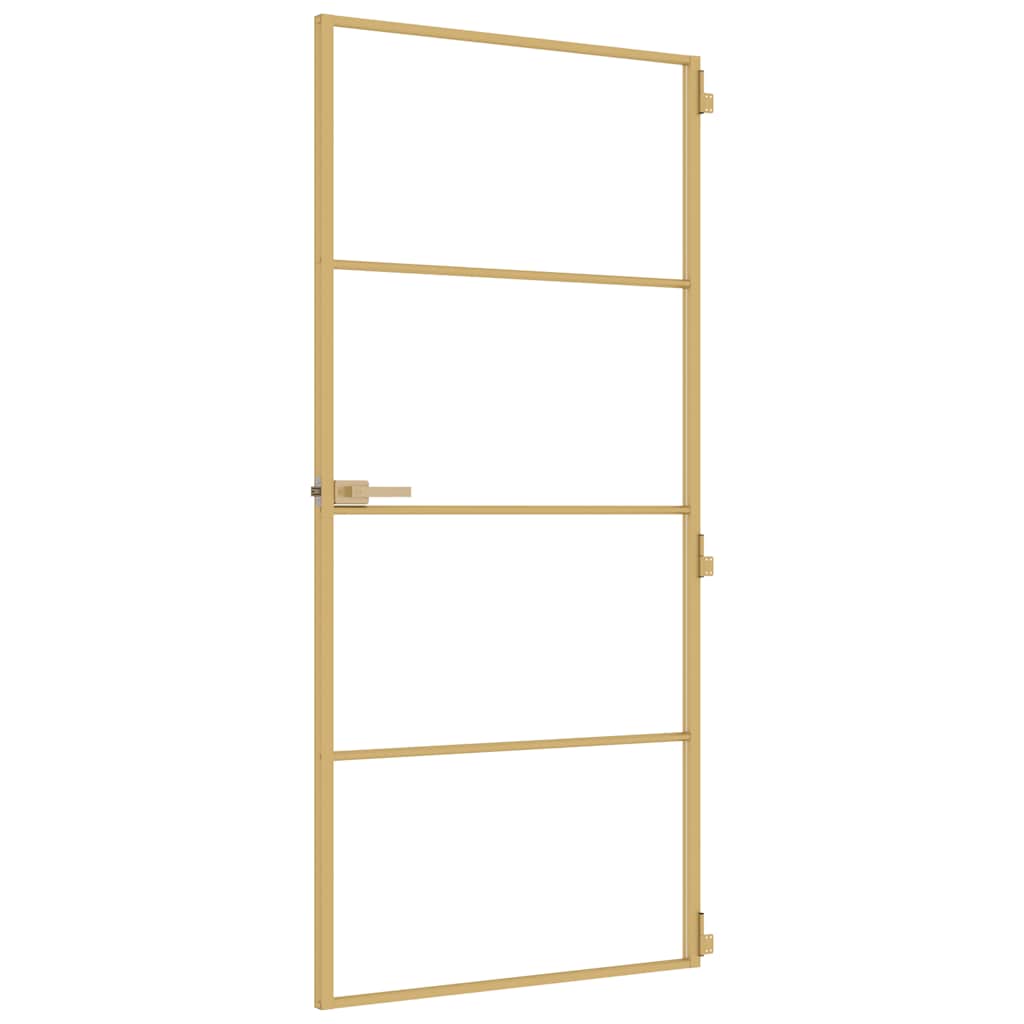 vidaXL Innerdörr guld 93x201,5 cm härdat glas och aluminium slim